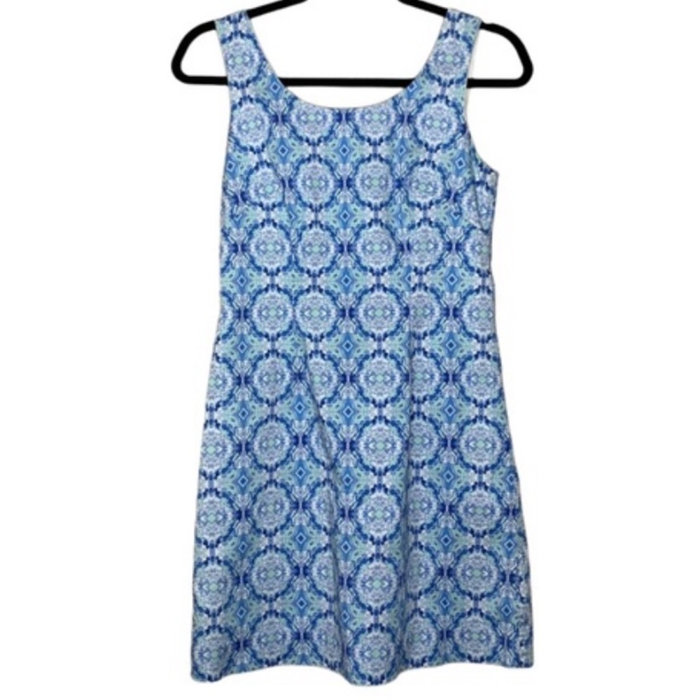 Kaeli Smith Sleeveless Mini Dress in Blue and White Pattern